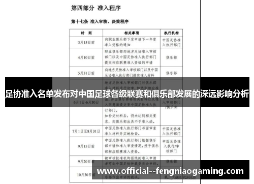 足协准入名单发布对中国足球各级联赛和俱乐部发展的深远影响分析